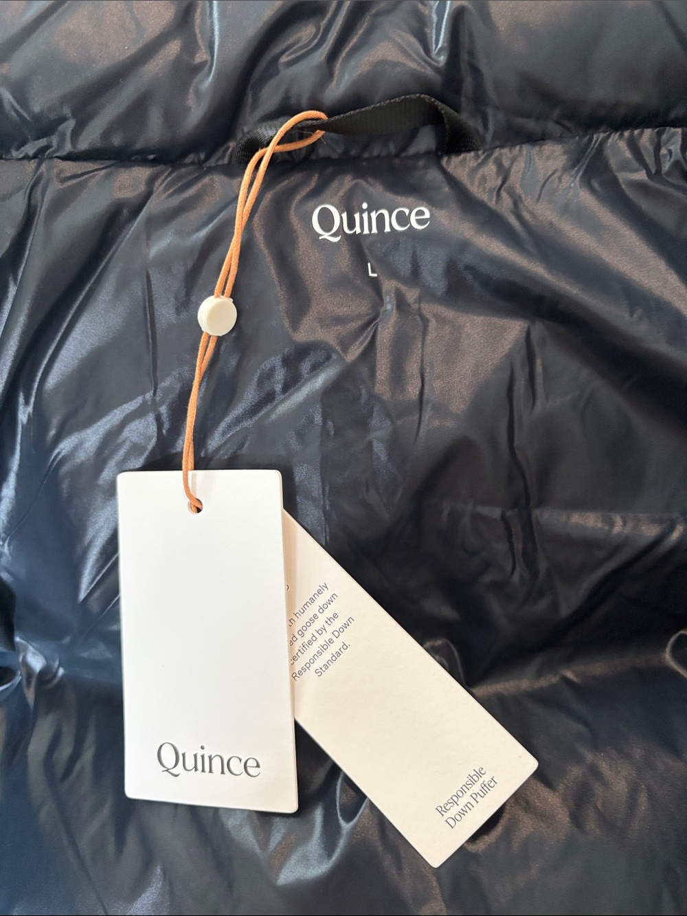 QUINCE Responsible Down Cropped Puffer Jacket Shiny Black Large - Picture 11 of 16